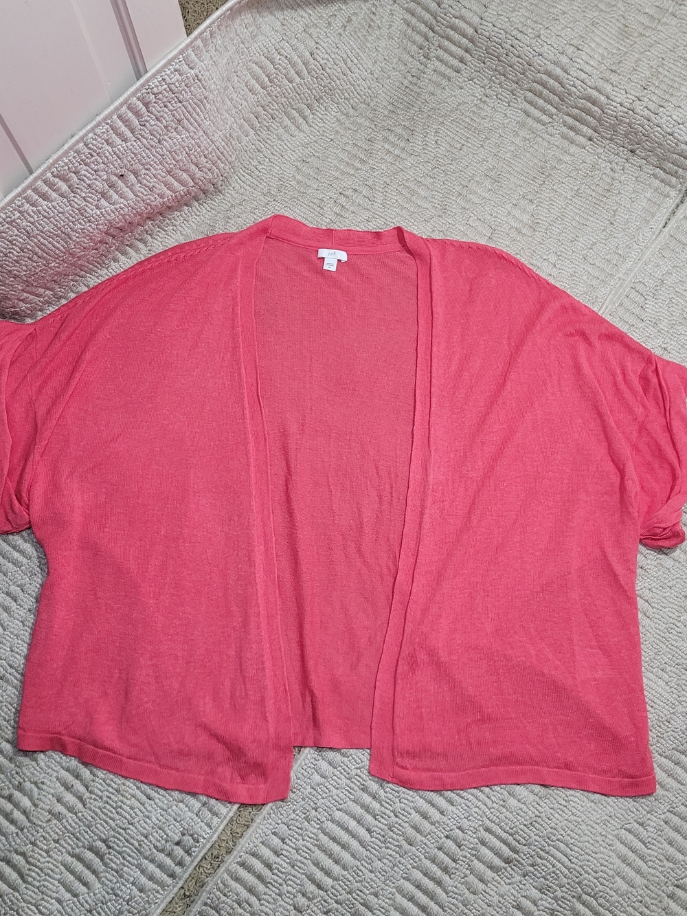 J. Jill Open-Front Short-Sleeve Cardigan in Coral Pink